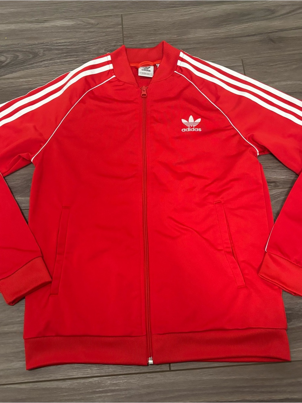 adidas Red Track Bomber Jacket with White Stripes